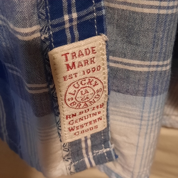 Lucky Brand Western Pearl Snap Shirt Mens XXL 2XL Blue Plaid Southwest Cowboy - Picture 5 of 11